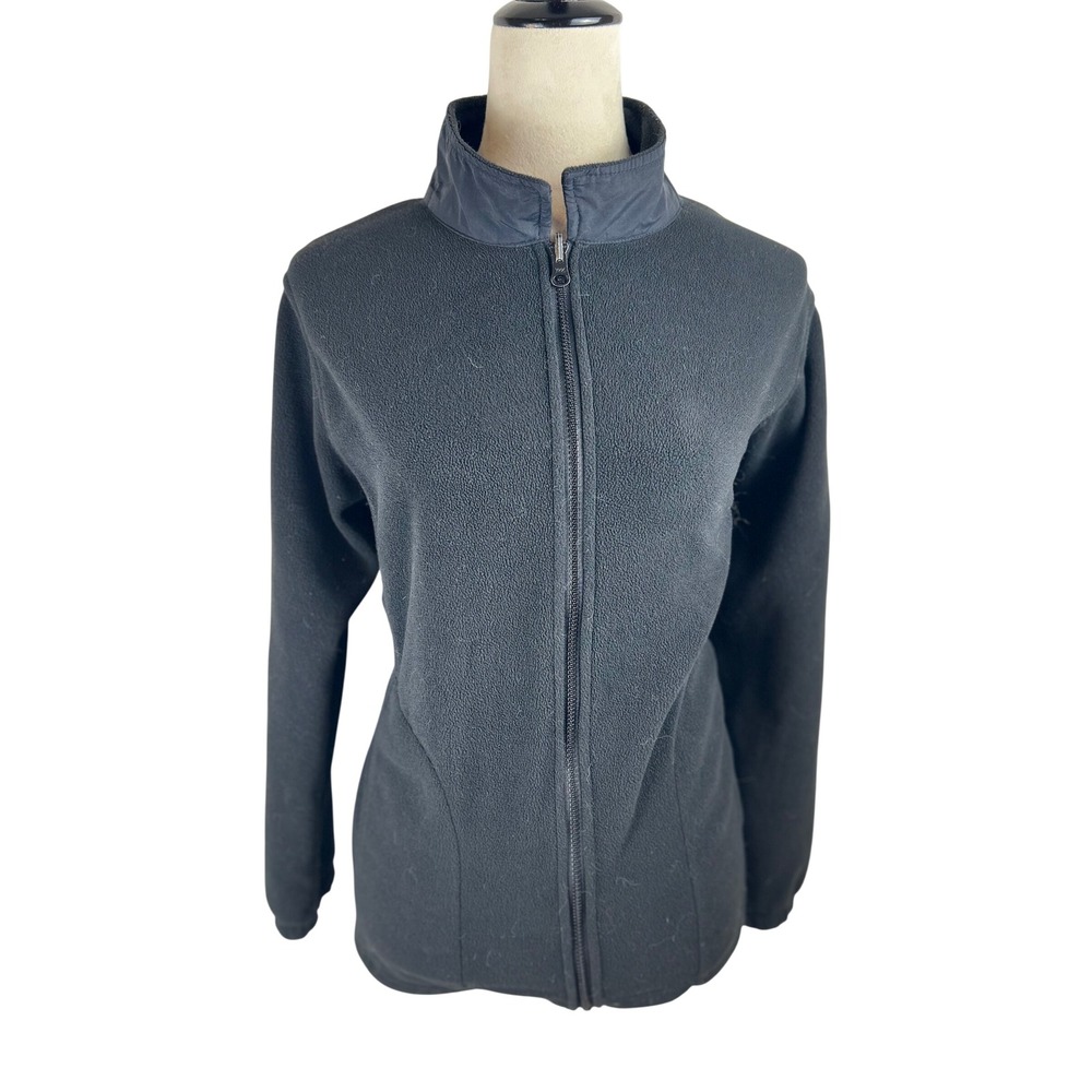 L.L.Bean Traveler Fleece Jacket Black Full Zip Mock Neck Women's Size MP